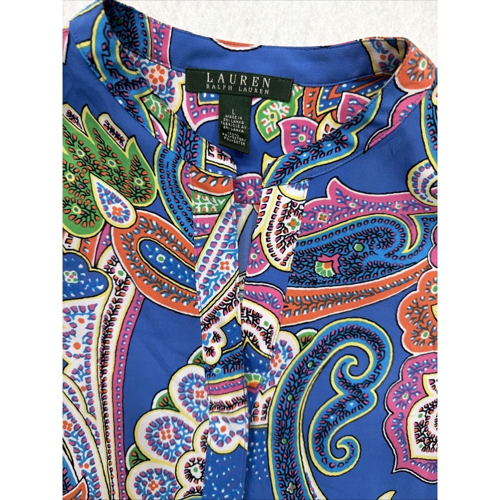 Lauren Ralph Lauren Multicolor Paisley Pleated Tunic Top Boho Artsy Large